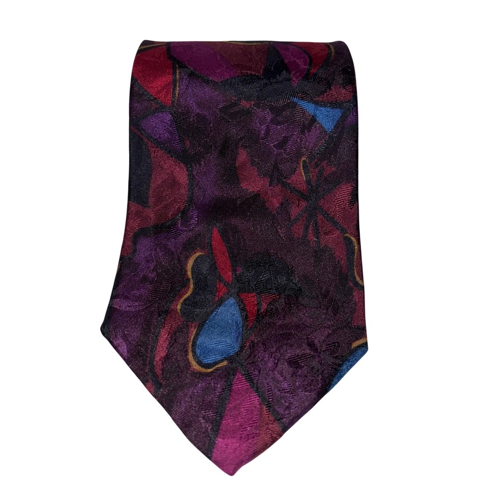x'andrim Mens‎ Silk Italian Tie Abstract Geometric Purple Burgundy Blue Necktie